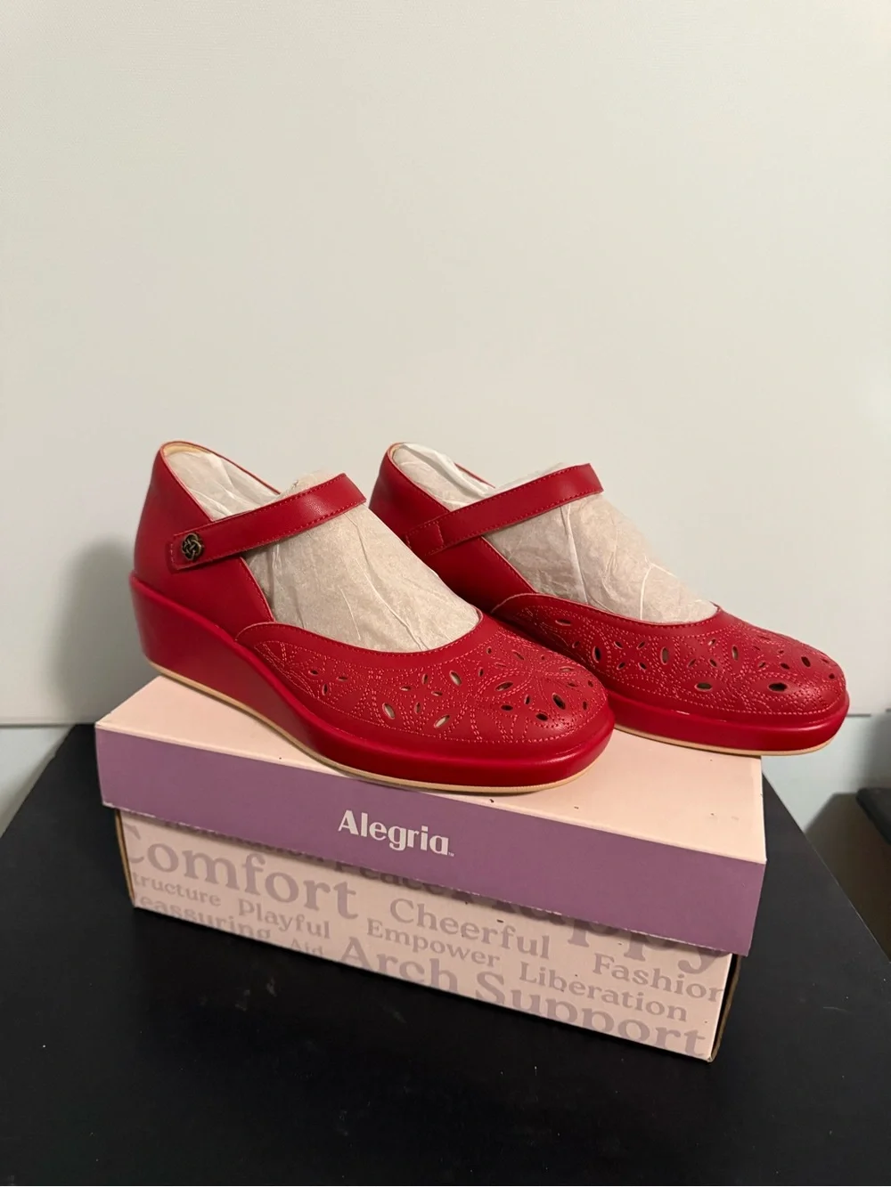 Alegria Red Mary Jane Wedge Clogs with Perforated Detail!! NWB